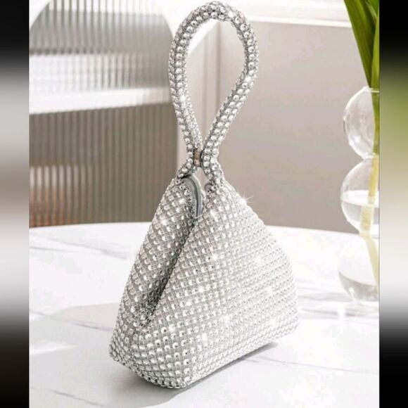 Silver Sequin Evening Bag Handbag - Picture 7 of 7